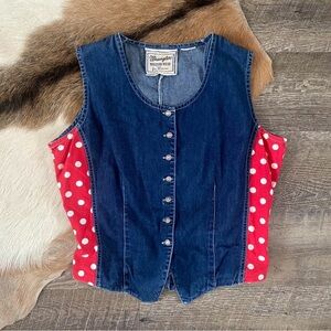 Vintage Wrangler Denim Vest with Red Polka Dot Sides